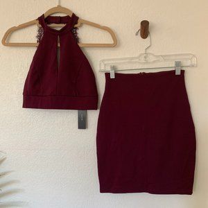 NWT Chic My Interest Two-Piece Dress Maroon